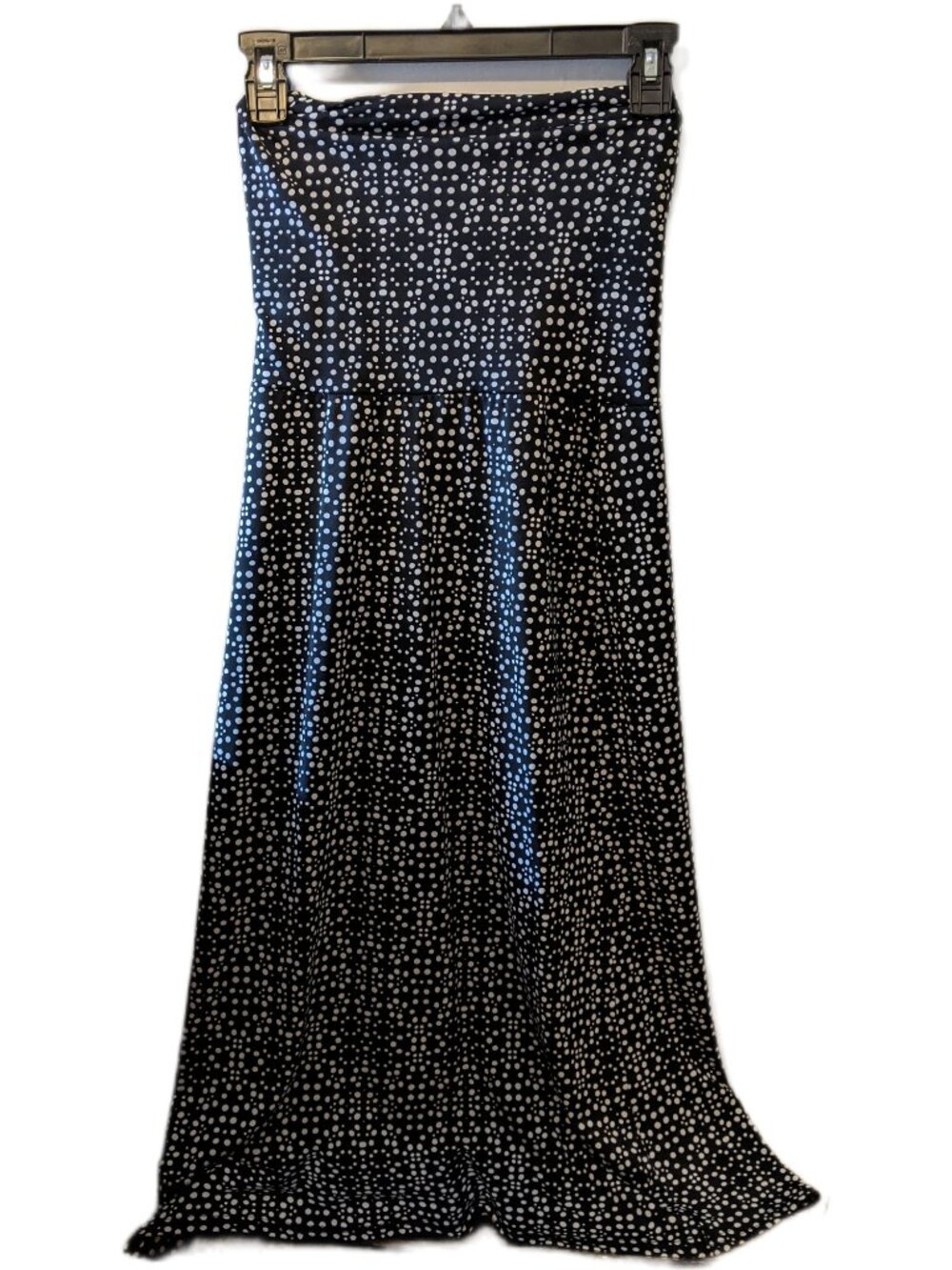 Womens Black White Polka Dot Foldover Waist Maxi Skirt Boho Festival Summer S